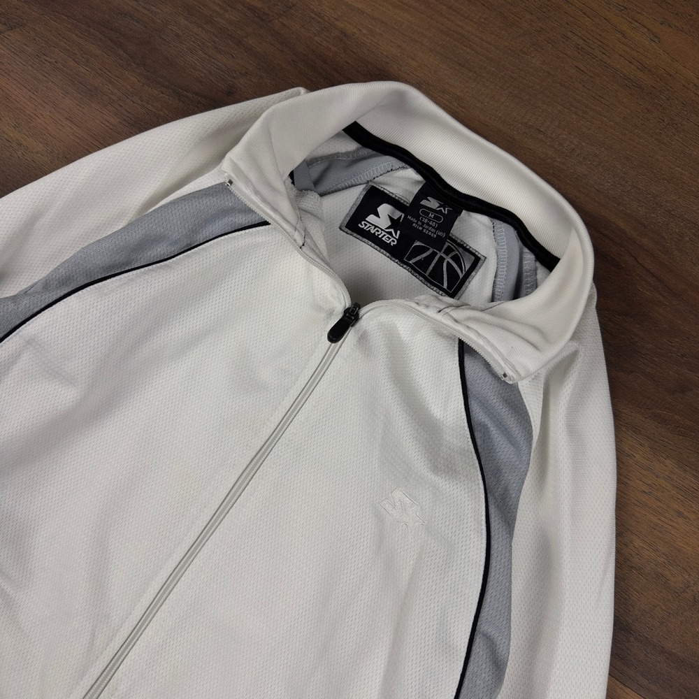 Starter Mens Track Jacket White Grey Mesh Full Zip Mock Neck Size M Sportswear